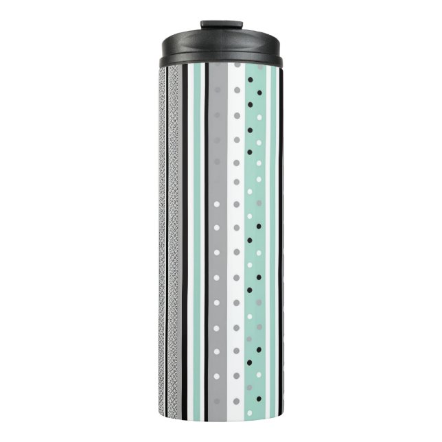Garrafa Térmica Listras Modernas Verde Menta e Cinza  (Frente)