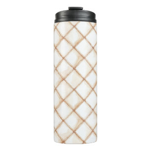 Garrafa Térmica Listras Quadrados Creme Ouro Branco