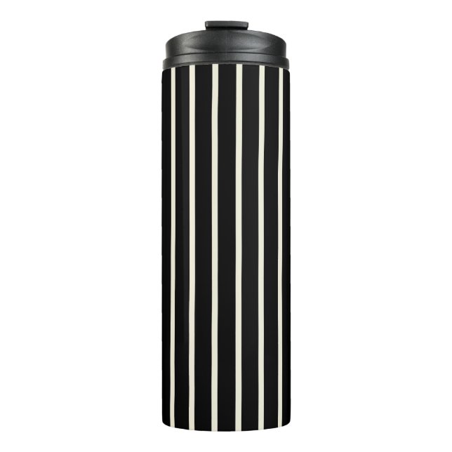 Garrafa Térmica Listras Verticais Clássicas Preto e Branco (Frente)