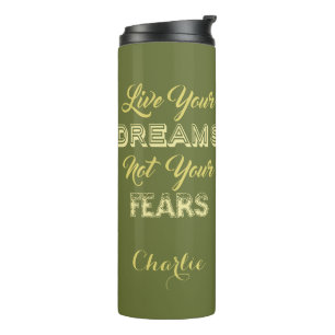 Garrafa Térmica Live Your Dreams nome personalizado e tumbler de c