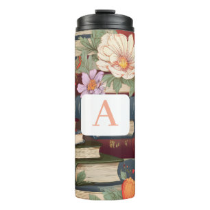Garrafa Térmica Livros e flores personalizados com monograma
