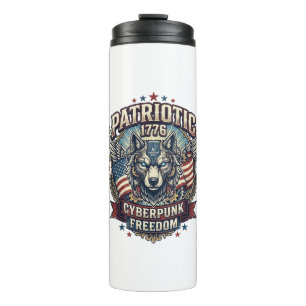 Garrafa Térmica Lobo de liberdade patriótica Ai Cyberpunk Futuro L