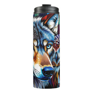 Garrafa Térmica Lobo e Coruja Vibrantes e Coloridos