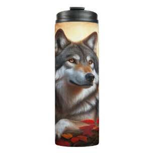 Garrafa Térmica Lobo Solitário na Floresta: Solitude em Amidst Nat