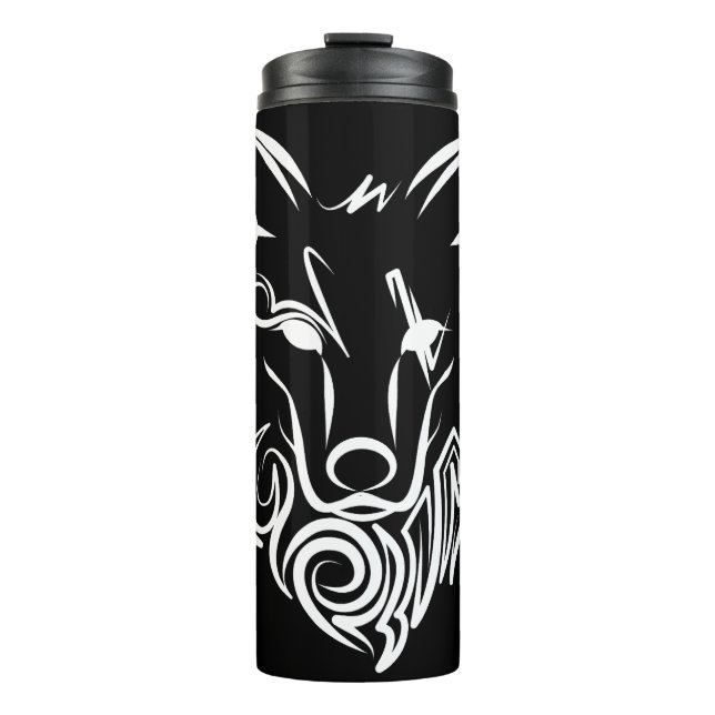Garrafa Térmica Lobo Tribal Preto e Branco (Frente)