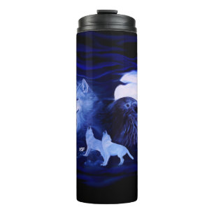Garrafa Térmica Lobos e Raven com lua de cheio
