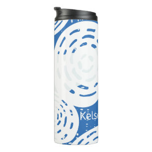 Garrafa Térmica Loops de círculo Abstrato Azul e Branco personaliz