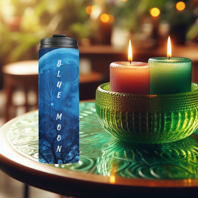 Garrafa Térmica Lua Azul no Céu (Criador carregado)
