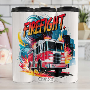 Garrafa Térmica Luta de bombeiros! Arte de Aquarela