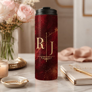 Garrafa Térmica Luxo Burgundy e Monograma de Mármore Dourado