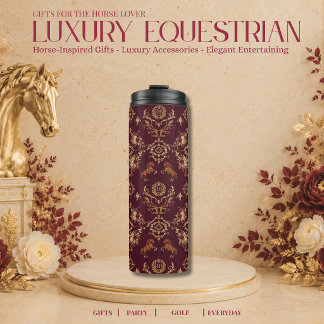 Garrafa Térmica Luxo Equestre em Burgundy e Dourado