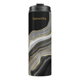 Garrafa Térmica Luxúria Monogramas Agate Dourado e Cinza preto