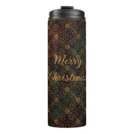 Garrafa Térmica Luxury, Christmas Pattern, Gold Merry Christmas