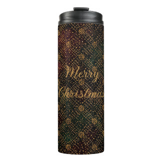 Garrafa Térmica Luxury, Christmas Pattern, Gold Merry Christmas