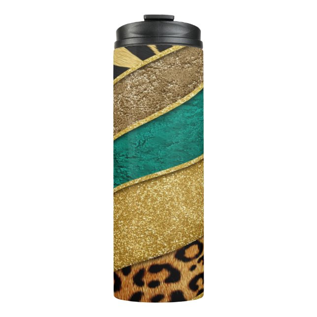 Garrafa Térmica Luxury Emerald & Gold Safari Leopard Zebra Glitter (Frente)