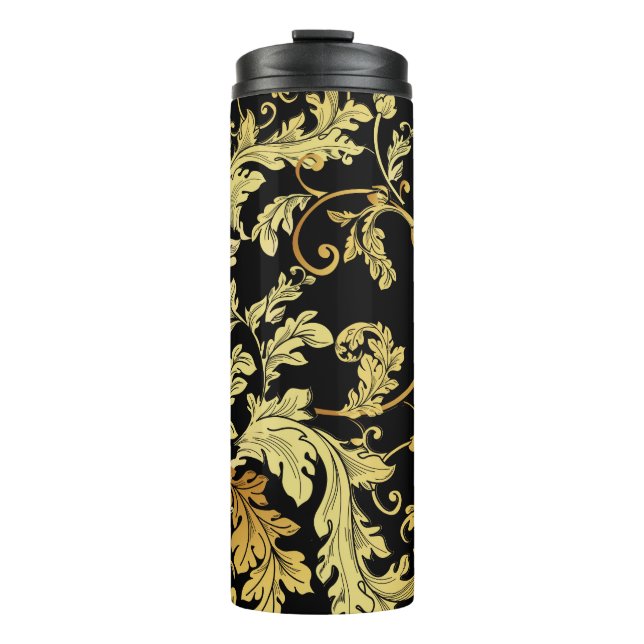 Garrafa Térmica Luxury golden seamless pattern. Floral backgroundp (Frente)
