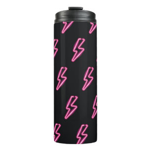 Garrafa Térmica Luz Rosa Neon: Fundo Escuro.