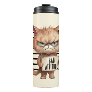 Garrafa Térmica Má Atitude Cat Mugshot - Design Felino Engraçado