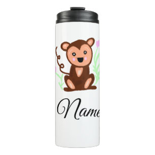 Garrafa Térmica macaco animal aquarela marrom adicionar nome texto