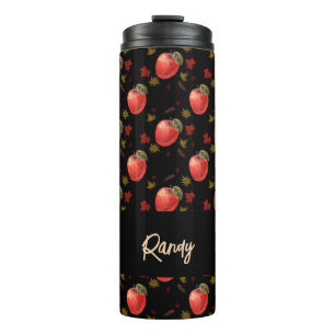 Garrafa Térmica Maçãs vermelhas e folhas em preto