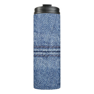 Garrafa Térmica Macro Blue Denim, Textura De Fechamento.