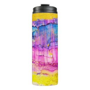 Garrafa Térmica Macro de nuvens coloridas, splatter de tinta.