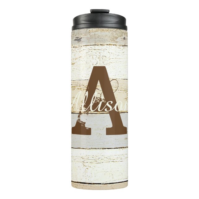 Garrafa Térmica Madeira russa personalizada e letra (Frente)