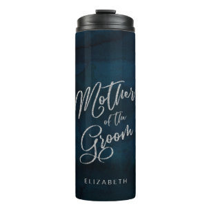 Garrafa Térmica Madre do Noivo Monograma Azul Escuro Navy Luster