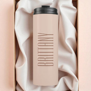 Garrafa Térmica Madrinha Bege Simples Personalizado Nome Minimalis