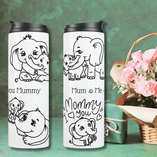 Garrafa Térmica Mãe de elefante e Dia de as mães Me personalizado (Elephant Mum & Me Mother's Day personalized Thermal Tumbler)