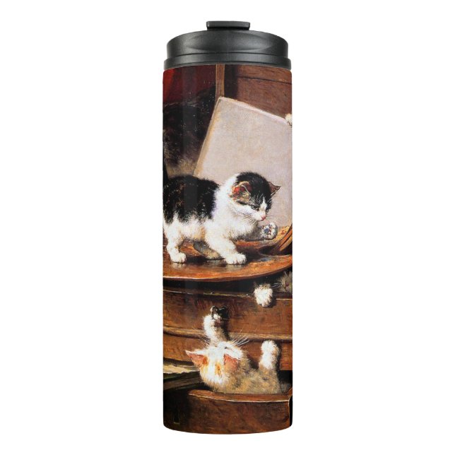 Garrafa Térmica Mãe Gato e Gatinhos na Mesa (Frente)