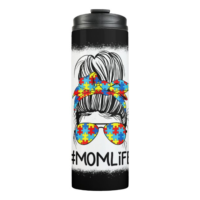 Garrafa Térmica Mãe Vida Autismo Sensibilização Camisa de Arma Men (Frente)