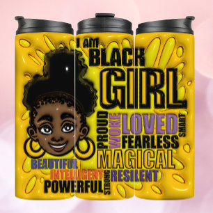 Garrafa Térmica Mágica Menina Negra - Tumbler de Efeito Inflado 3D