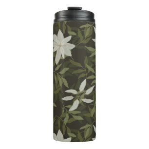 Garrafa Térmica Magnolia e folhas verdes em preto
