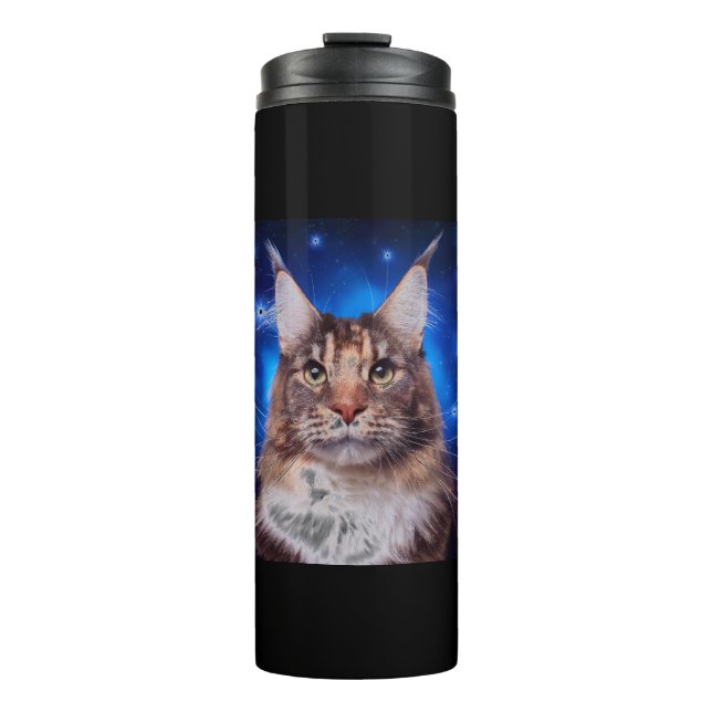 Garrafa Térmica Main Coon Cat Blue Background Stars (Frente)
