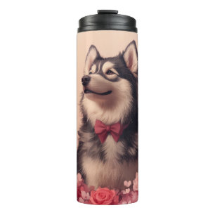 Garrafa Térmica Malamute do Alasca com Rosas - Dia dos Namorados 