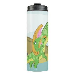 Garrafa Térmica Mamã e bebê de Parasaurolophus
