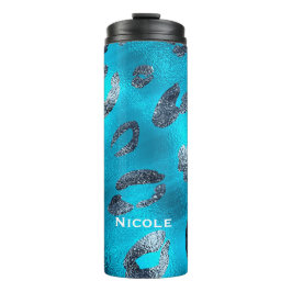 Garrafa Térmica Manchas de impressão leopardo azul e preto