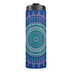 Garrafa Térmica Mandala Azul com Nome de Texto Personalizado