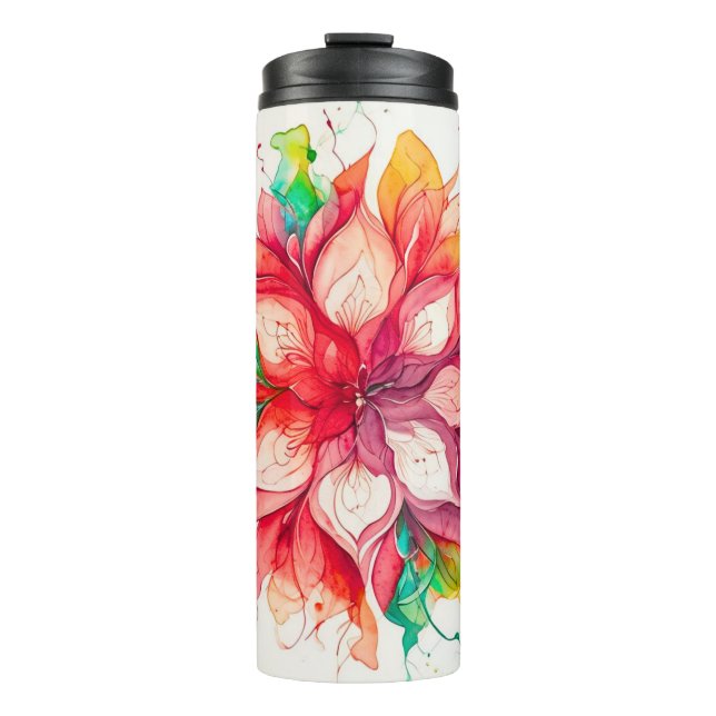 Garrafa Térmica Mandala boho floral multicolor aquarela (Frente)