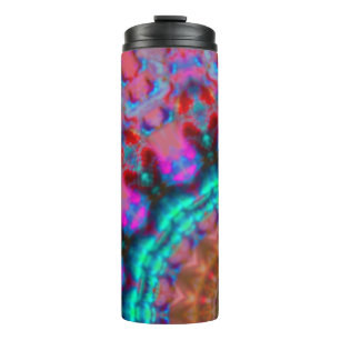 Garrafa Térmica Mandala-coloração-rosa-vermelha-azul-caleidoscópio