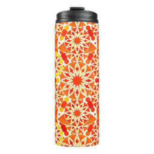 Garrafa Térmica Mandala, Coral Orange e Dourado