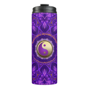 Garrafa Térmica Mandala de Cura de Energia Rosa Dourado Roxo