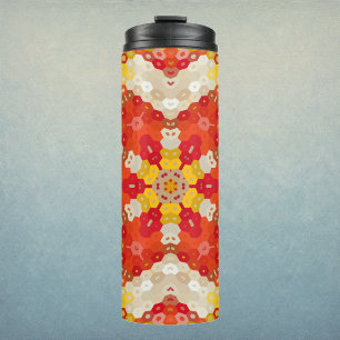Garrafa Térmica Mandala Hexagonal Vermelho e Amarelo