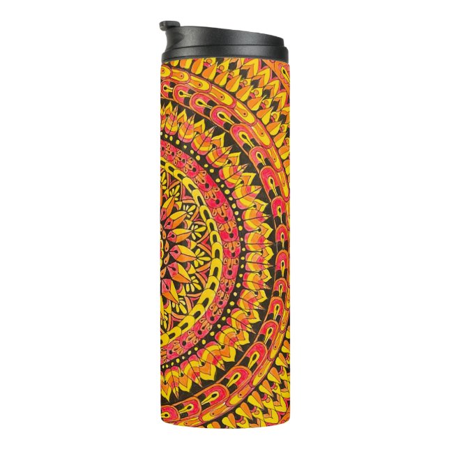 Garrafa Térmica Mandala Laranja Cor Arte Original  (Rotação à direita)