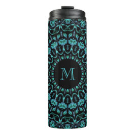 Garrafa Térmica Mandala Monograma Floral Turquesa