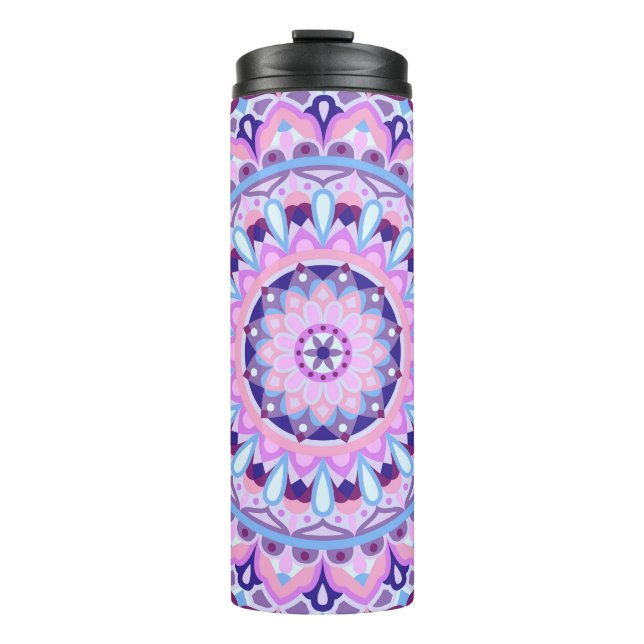 Garrafa Térmica Mandala Roxo Boho Padrão Geométrico de Viagem Acon (Frente)