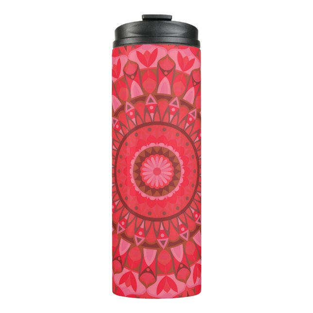 Garrafa Térmica Mandala Vermelha Boho Viagem Padrão Quente Design  (Frente)