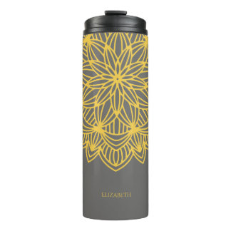 Garrafa Térmica Mandala Yellow Cinza Personalizada Elegante