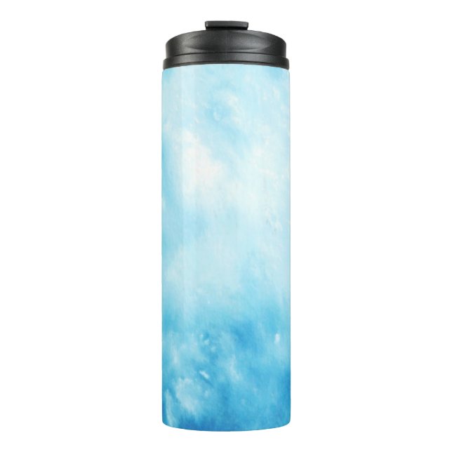 Garrafa Térmica Mão abstrata fundo tirado da aguarela: Azul (Frente)